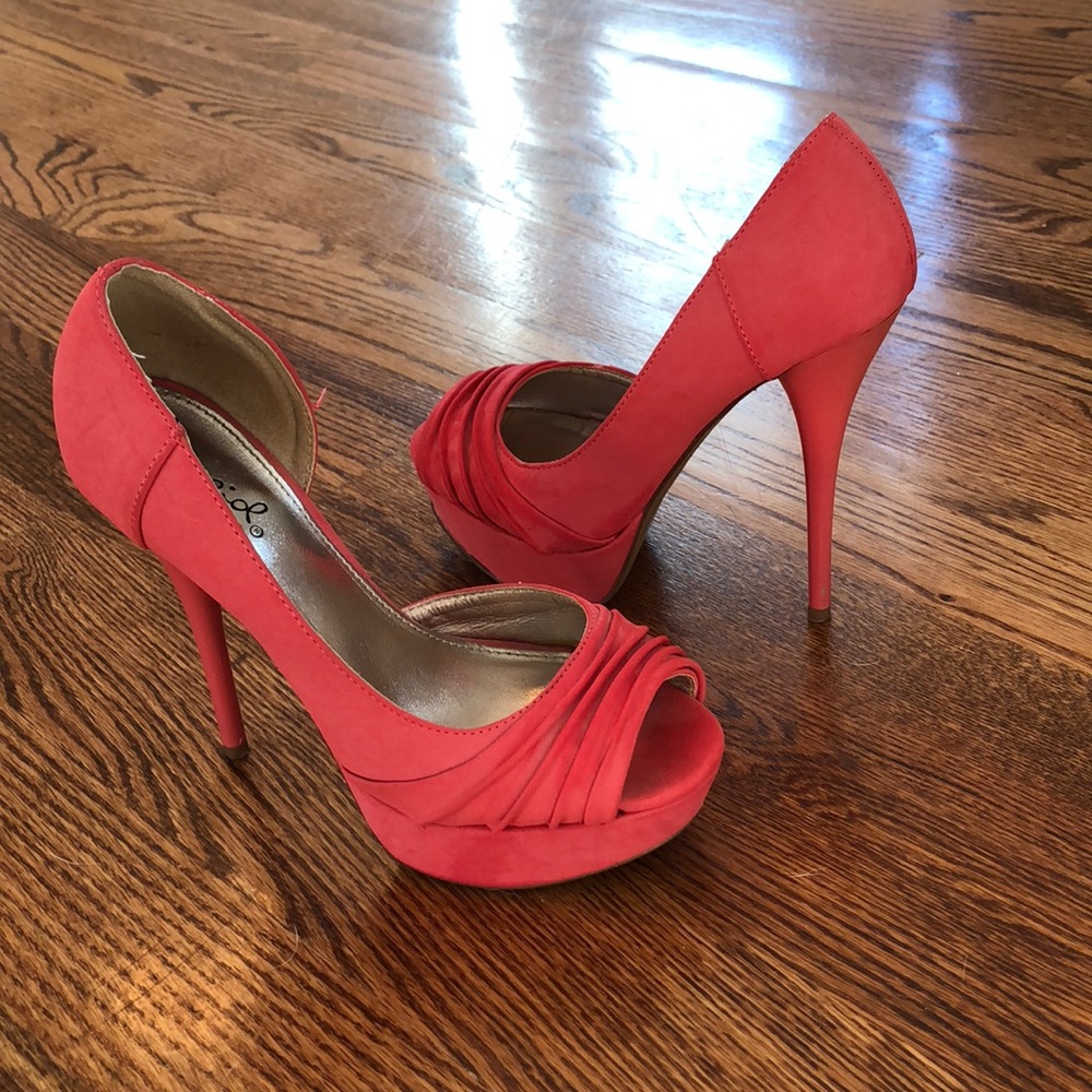 Qupid Coral Peep Toe Heel